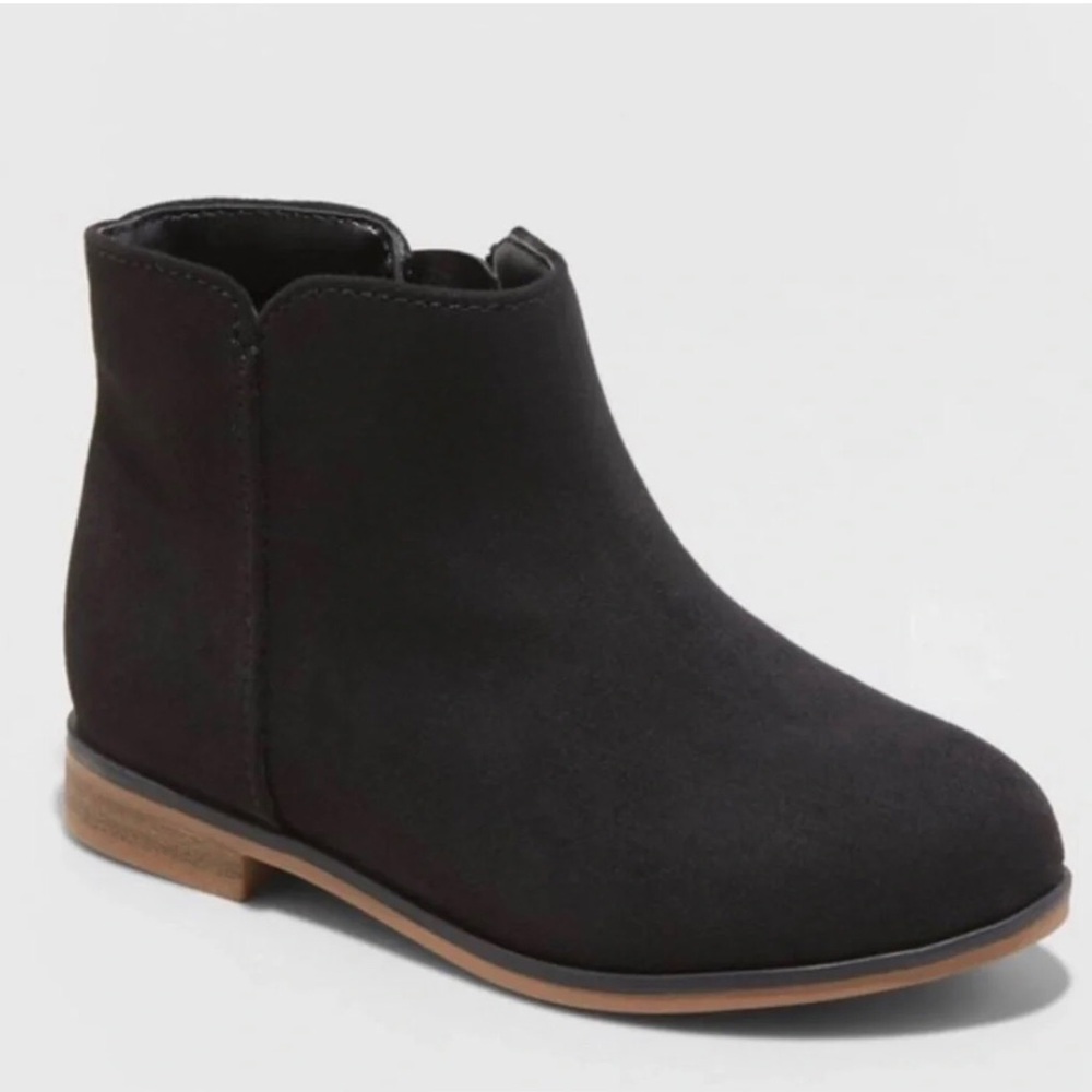 Cat & Jack Toddler Girl Black Suede Ankle Boots Booties Shoes Sz 10 w/Zipper